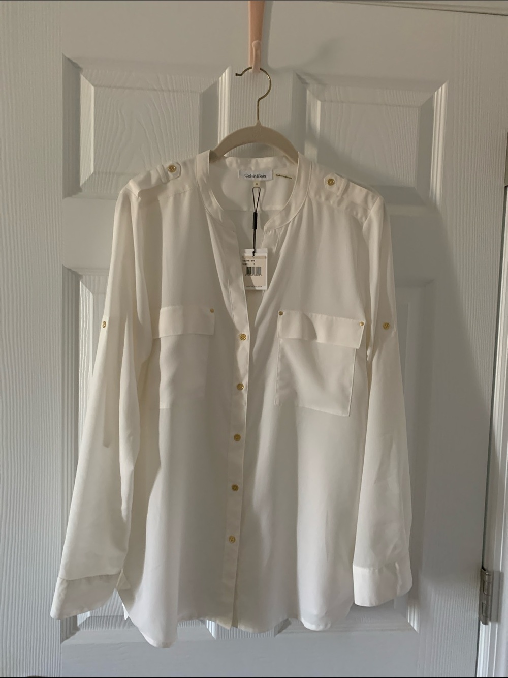 Calvin Klein Ivory Blouse with Gold Buttons